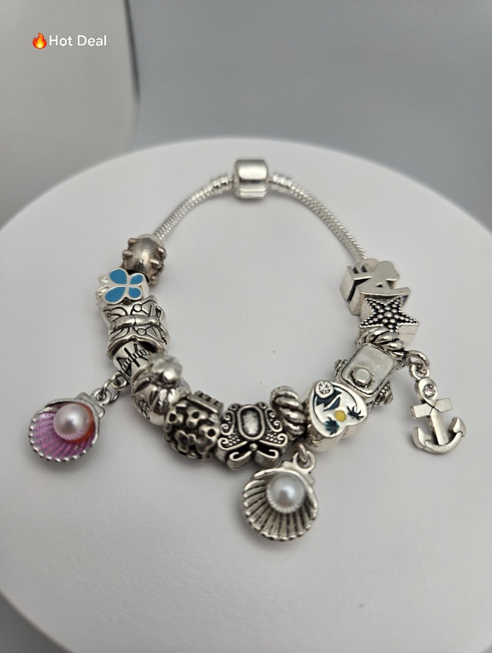 Charm Bracelet Travel Camera Butterfly Anchor Shell Faux Pearl European Style
